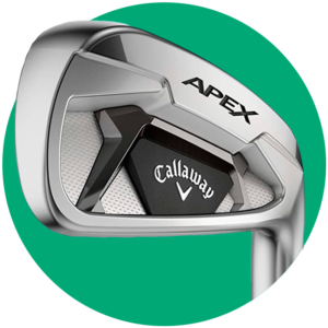 Circulo verde con fotografía de producto de un palo de golf