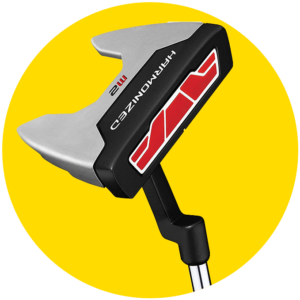 Circulo amarillo con fotografía de producto de un palo de golf putter