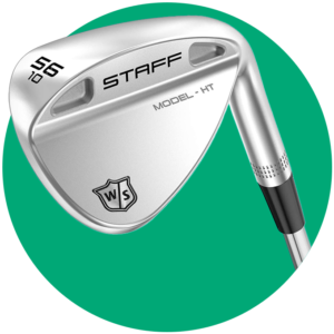 Circulo verde con fotografía de producto de un palo de golf wedge