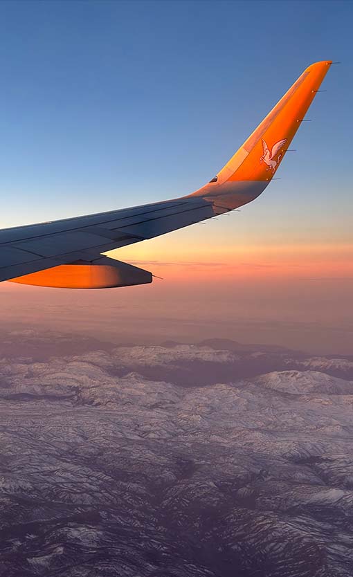 Fotografía del ala de un avión mientras esta volando
