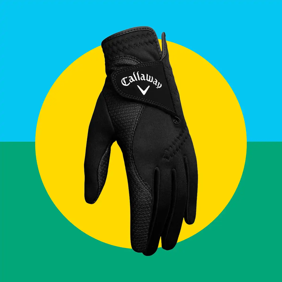 Diseño gráfico con imagen de un guante de golf negro destacado