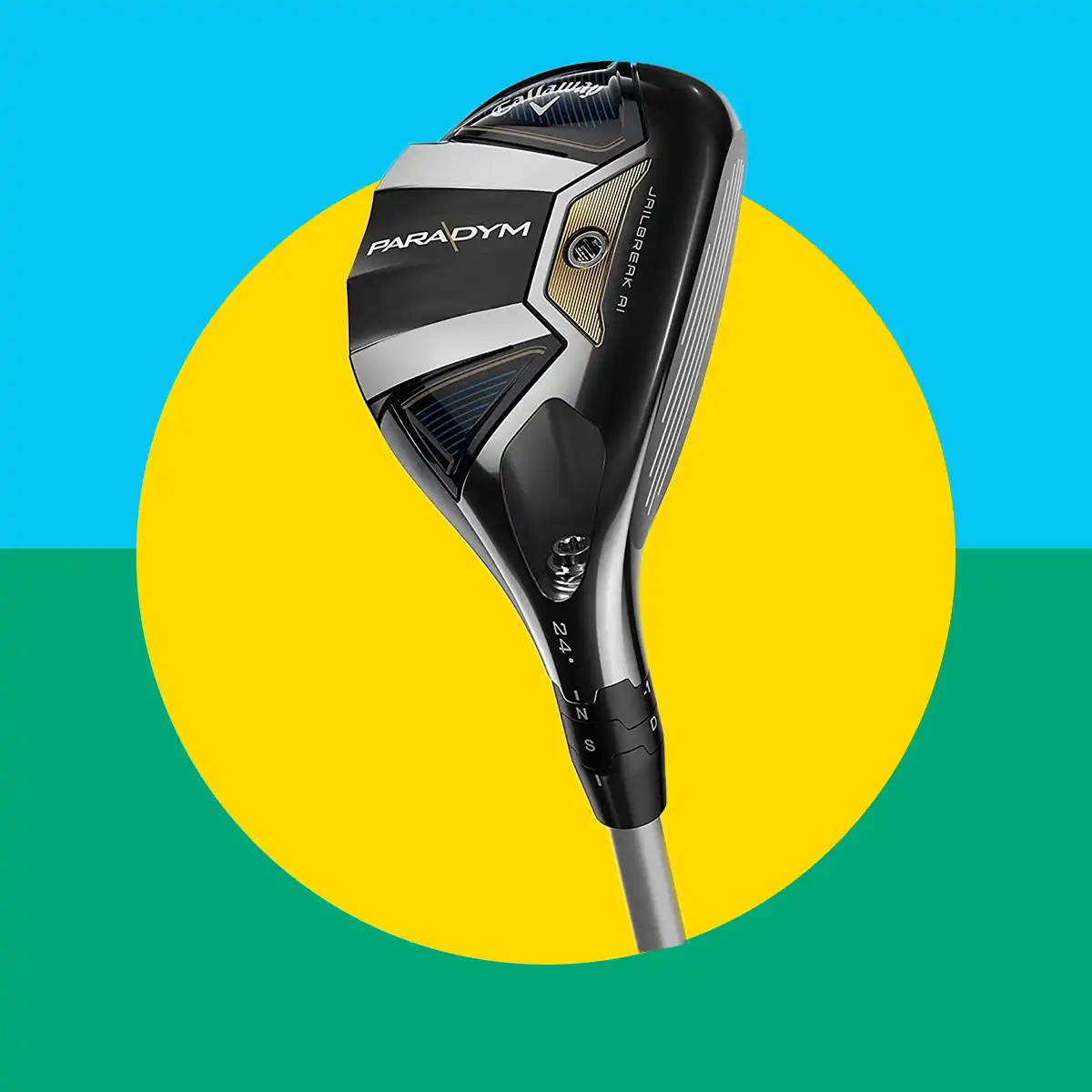 Diseño gráfico con imagen de un palo de golf hibrido destacado