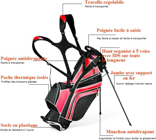 Bolsa de golf para carro Goplus  ligera color rojo - Imagen 6