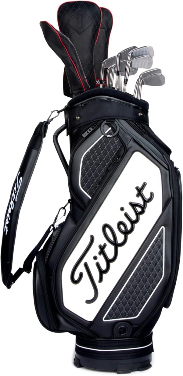 Bolsa de golf para carro Titleist Tour Jet Black Midsize Staff Bag  color negro/blanco