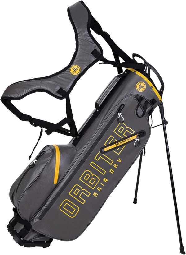 Bolsa de golf con tripode Fast Fold Orbitor impermeable, para carro, ligera color Carbón/Amarillo
